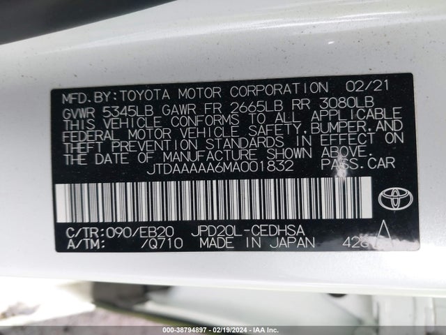 Toyota Mirai Limited 2021 JTDAAAAA6MA001832 Image 9