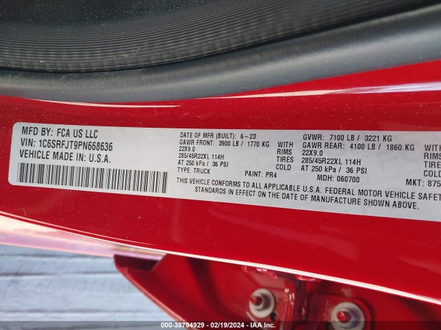 1C6SRFJT9PN668636 RAM 1500 Laramie  4x4 5'7 Box