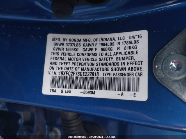 Honda CIVIC EX 2016 19XFC2F78GE222918 Image 9