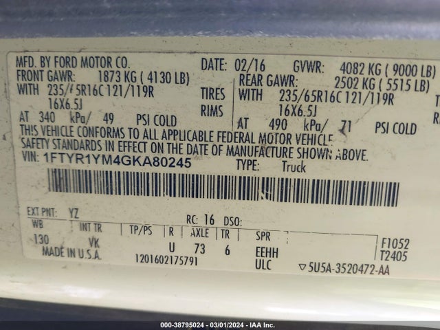 Ford Transit-250 2016 1FTYR1YM4GKA80245 Image 9