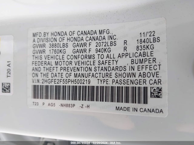 Honda Civic Sport 2023 2HGFE2F55PH500219 Image 9