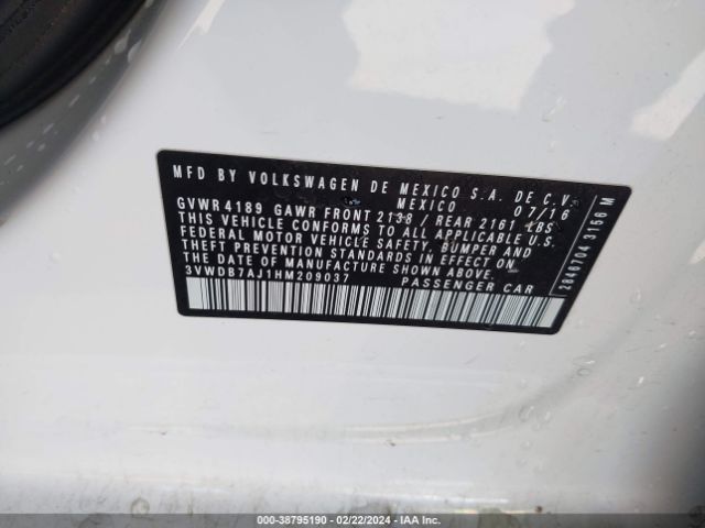 3VWDB7AJ1HM209037 Volkswagen Jetta 1.4t Se