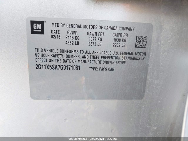 Chevrolet Impala 1fl 2016 2G11X5SA7G9171081 Image 9