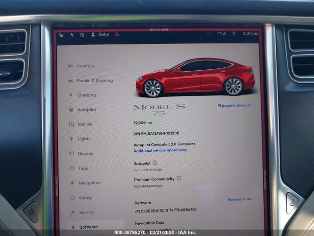 5YJSA1E19HF191296 Tesla Model S 60/75