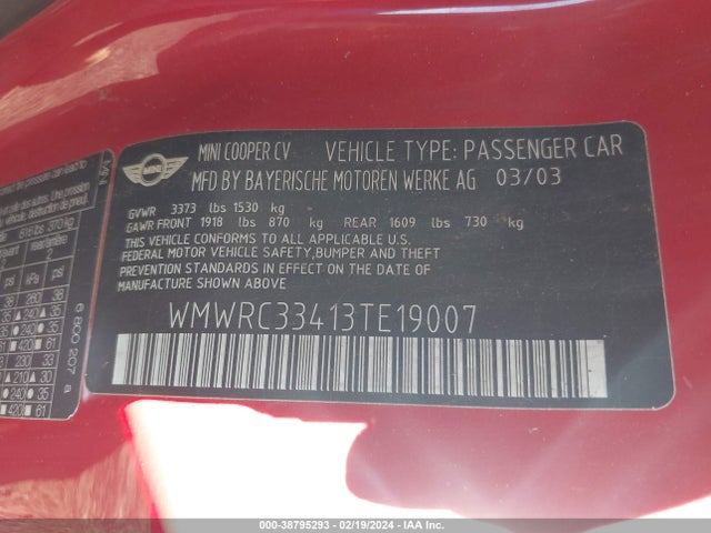 2003 MINI COOPER WMWRC33413TE19007 Photo 8