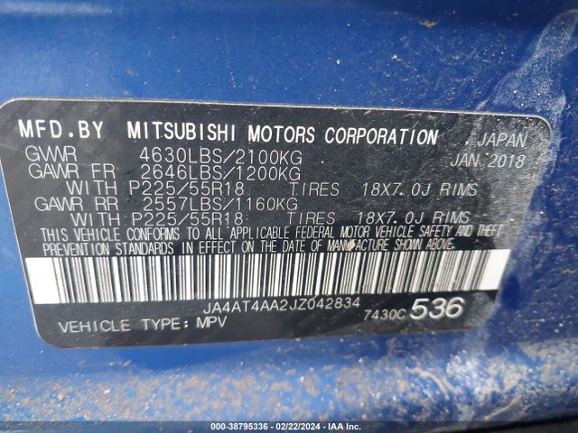 Mitsubishi Eclipse Cross Le 2018 JA4AT4AA2JZ042834 Image 9