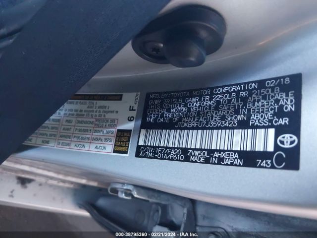 JTDKBRFU7J3593423 Toyota Prius One