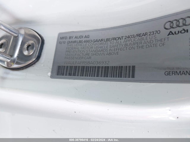 2011 AUDI A5 2.0T PREMIUM VIN: WAULFAFR5BA036932
