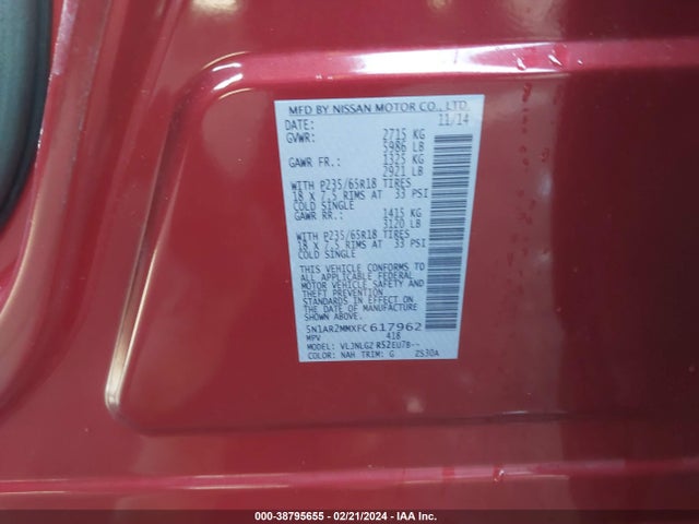 Nissan Pathfinder Sl 2015 5N1AR2MMXFC617962 Image 9