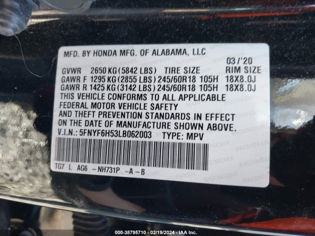 Honda Pilot Awd Ex-l 2020 5FNYF6H53LB062003 Image 9
