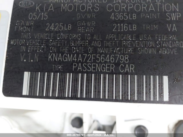 KIA Optima Lx 2015 KNAGM4A72F5646798 Image 9