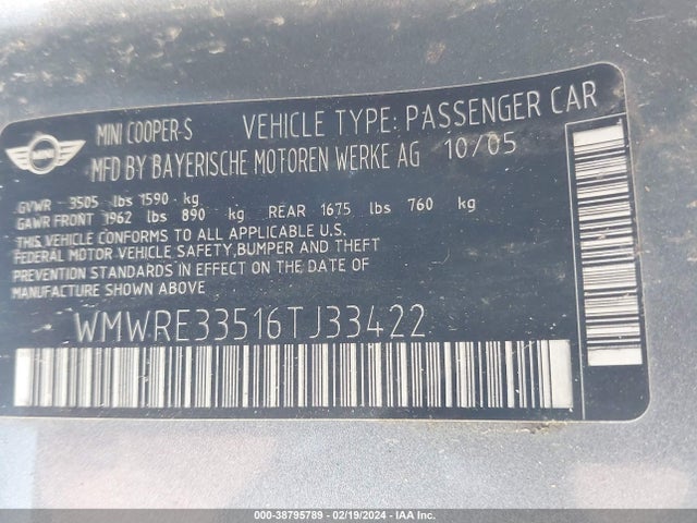 2006 MINI COOPER S WMWRE33516TJ33422 Photo 8