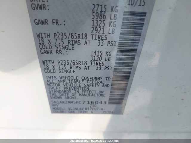 Nissan Pathfinder S 2015 5N1AR2MM5FC716043 Image 9