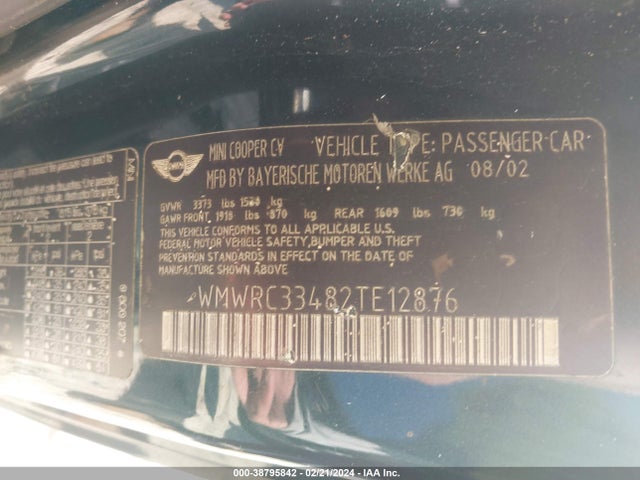 2002 MINI COOPER WMWRC33482TE12876 Photo 8