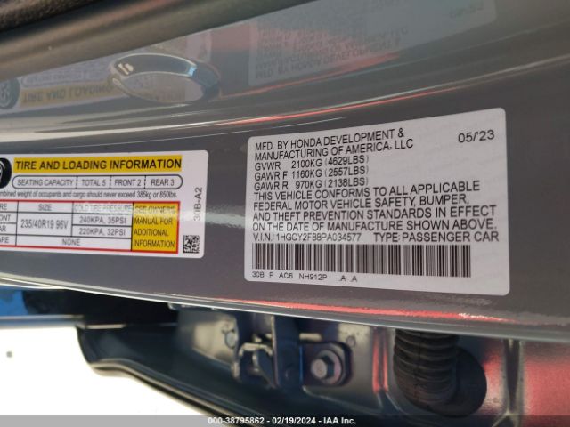 1HGCY2F88PA034577 Honda Accord Hybrid Touring