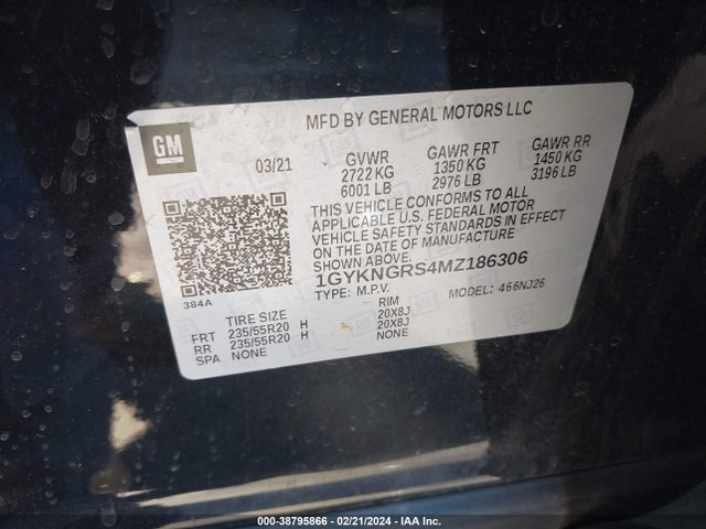 1GYKNGRS4MZ186306 Cadillac Xt5 Awd Sport