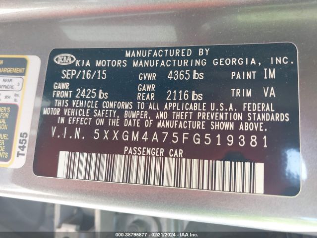 5XXGM4A75FG519381 KIA Optima Lx
