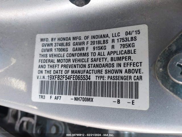 Honda Civic Lx 2015 19XFB2F54FE065534 Image 9