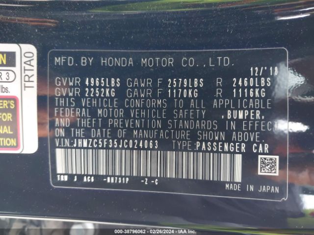 JHMZC5F35JC024063 Honda Clarity Plug-in Hybrid Touring