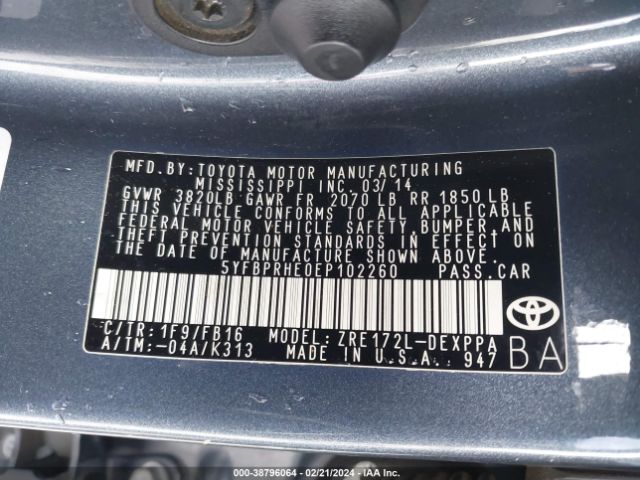 5YFBPRHE0EP102260 Toyota Corolla Le Eco Plus