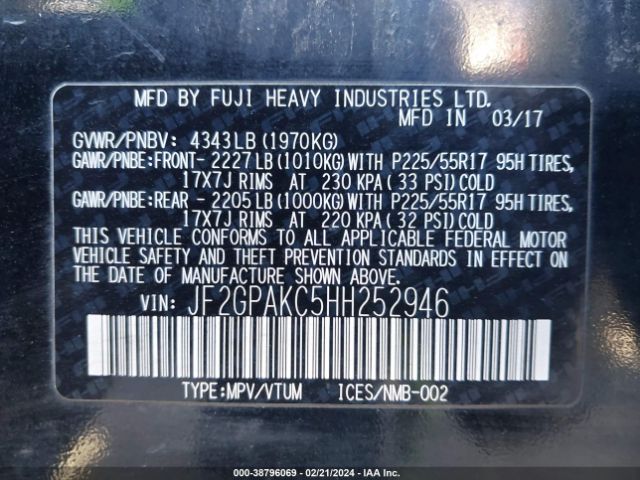 JF2GPAKC5HH252946 Subaru Crosstrek 2.0i Limited