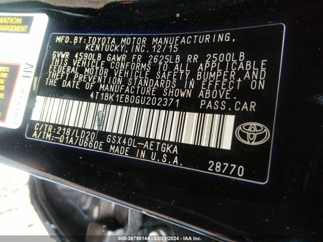 Toyota AVALON XLE 2016 4T1BK1EB0GU202371 Image 9