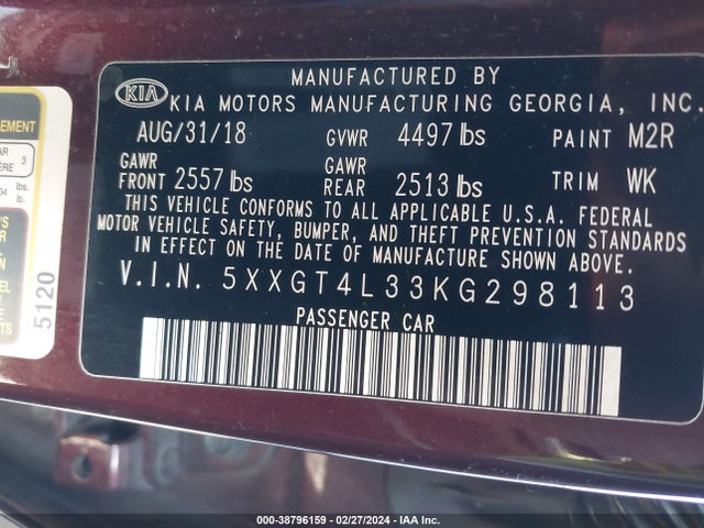 KIA Optima Lx 2019 5XXGT4L33KG298113 Image 9