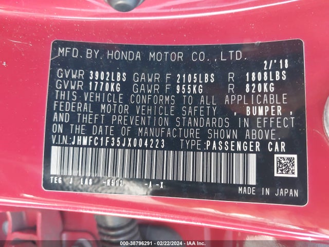 Honda Civic Ex-t 2018 JHMFC1F35JX004223 Image 9