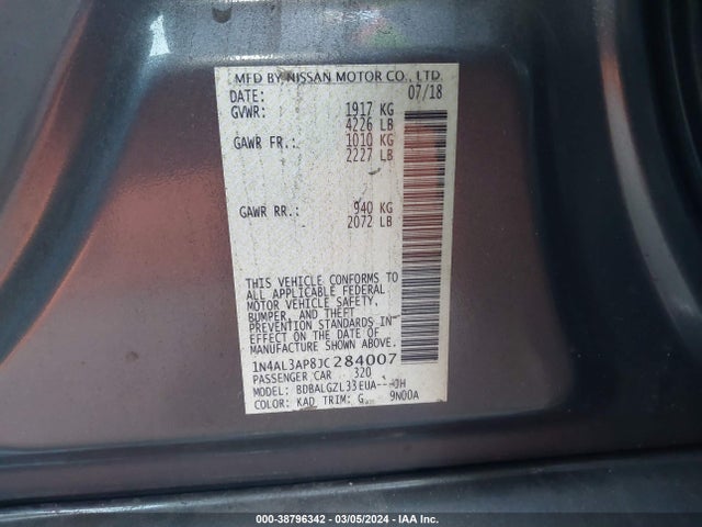 Nissan Altima 2.5 S 2018 1N4AL3AP8JC284007 Image 9