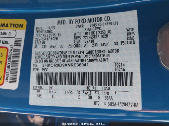 3FMCR9D9XNRE36941 Ford Bronco Sport Badlands
