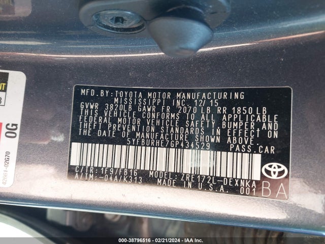 Toyota COROLLA LE 2016 5YFBURHE7GP434529 Image 9