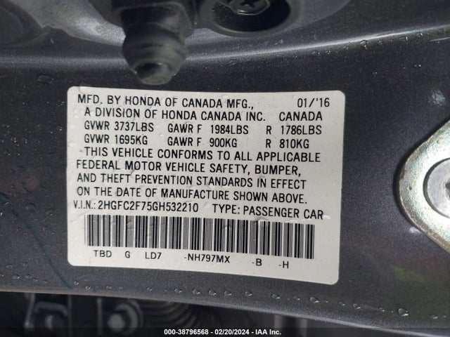 Honda CIVIC EX 2016 2HGFC2F75GH532210 Image 9