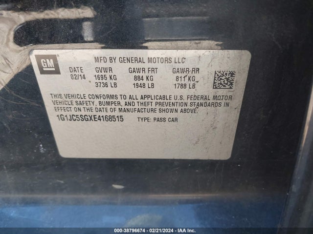 Chevrolet Sonic Lt Auto 2014 1G1JC5SGXE4168515 Image 9