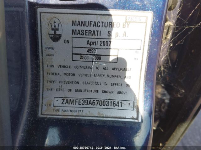 2007 MASERATI QUATTROPORTE ZAMFE39A670031641 Photo 8
