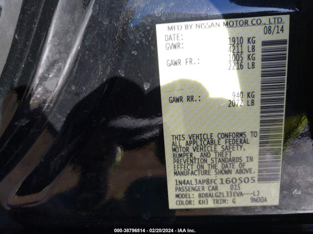 Nissan Altima 2.5 S 2015 1N4AL3AP8FC160505 Image 9