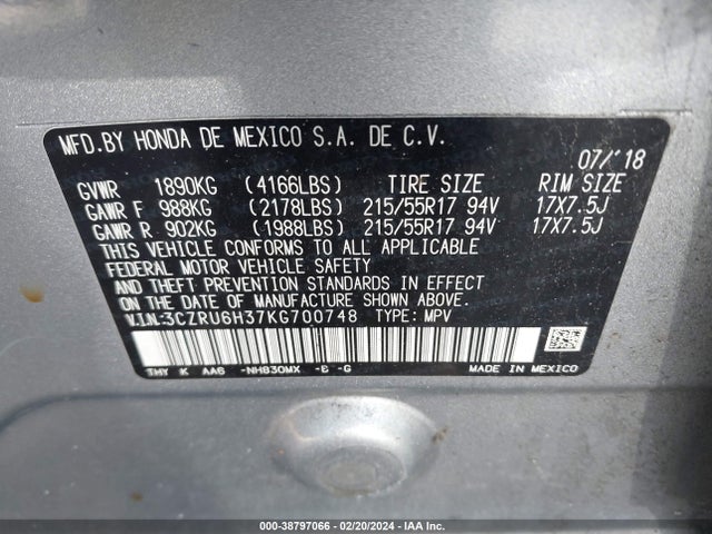 Honda HR-V LX 2019 3CZRU6H37KG700748 Image 9