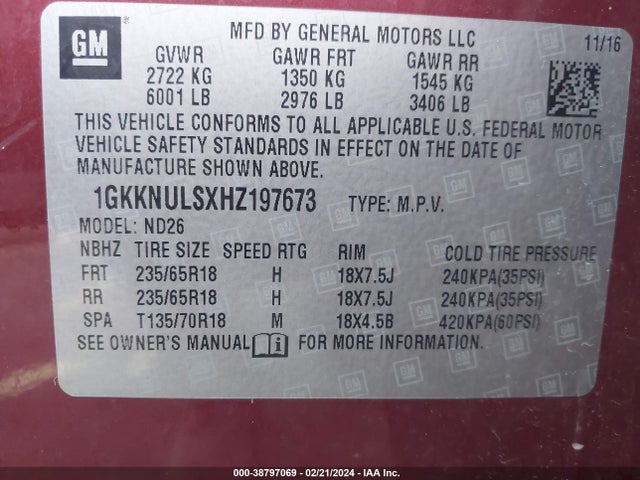 GMC Acadia Slt-1 2017 1GKKNULSXHZ197673 Image 9