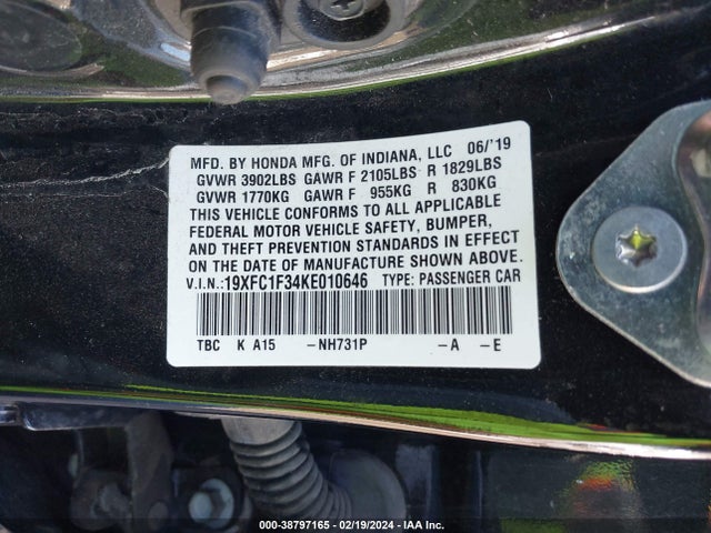 Honda CIVIC EX 2019 19XFC1F34KE010646 Image 9