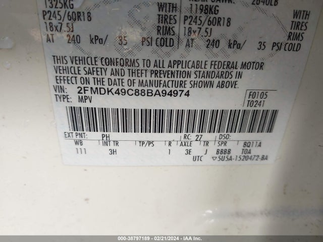 2008 Ford Edge Limited მანქანა იყიდება აუქციონზე, vin: 2FMDK49C88BA94974, აუქციონის ნომერი: 38797189
