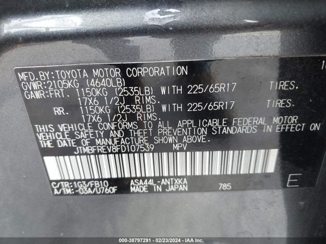 Toyota RAV4 LE 2015 JTMBFREV8FD107539 Image 9