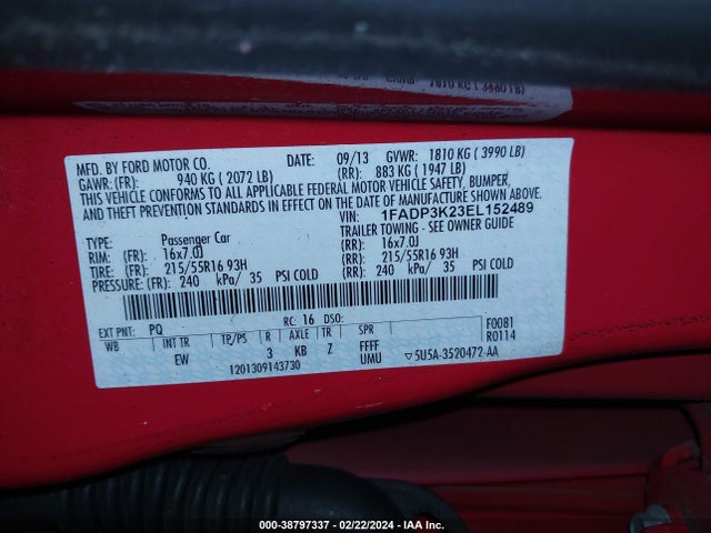 Ford FOCUS SE 2014 1FADP3K23EL152489 Image 9
