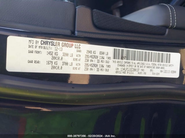 Auction sale of the 2014 Jeep Grand Cherokee Srt, vin: 1C4RJFDJ1EC390137, lot number: 38797356