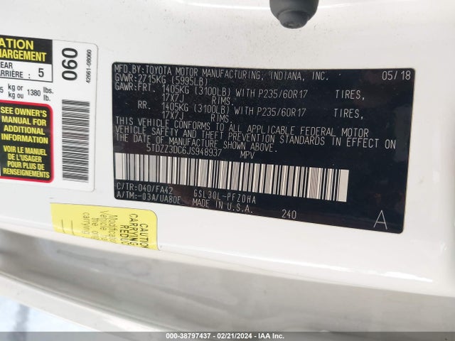 Toyota Sienna L 7 Passenger 2018 5TDZZ3DC6JS948937 Image 9