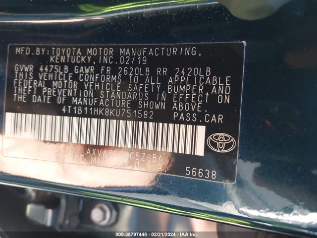 Toyota CAMRY SE 2019 4T1B11HK8KU751582 Image 9