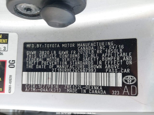Toyota COROLLA LE 2016 2T1BURHE2GC667993 Image 9