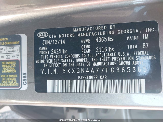 KIA OPTIMA EX 2015 5XXGN4A77FG365365 Image 9