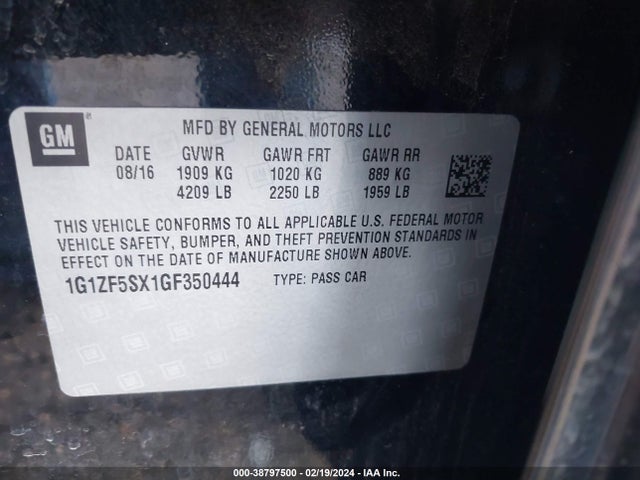 Chevrolet MALIBU 2LT 2016 1G1ZF5SX1GF350444 Image 9