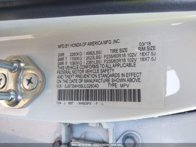 5J8TB4H58JL026040 Acura Rdx Technology   Acurawatch Plus Packages/technology Package
