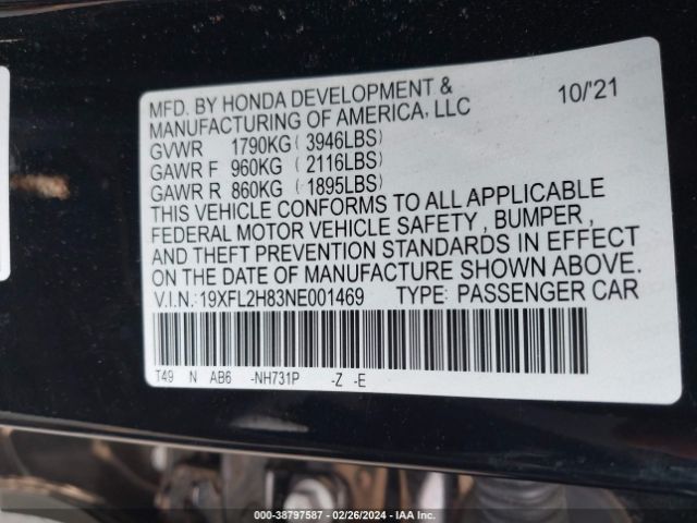 19XFL2H83NE001469 Honda Civic Sport