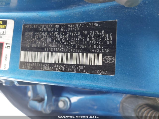 Toyota CAMRY LE 2020 4T1C11AK7LU342182 Image 9
